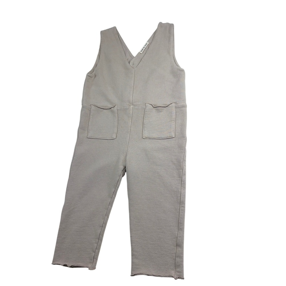 Babe & Tess Tan Beige Cotton Fleece Sleeveless Jumpsuit Overalls Kids